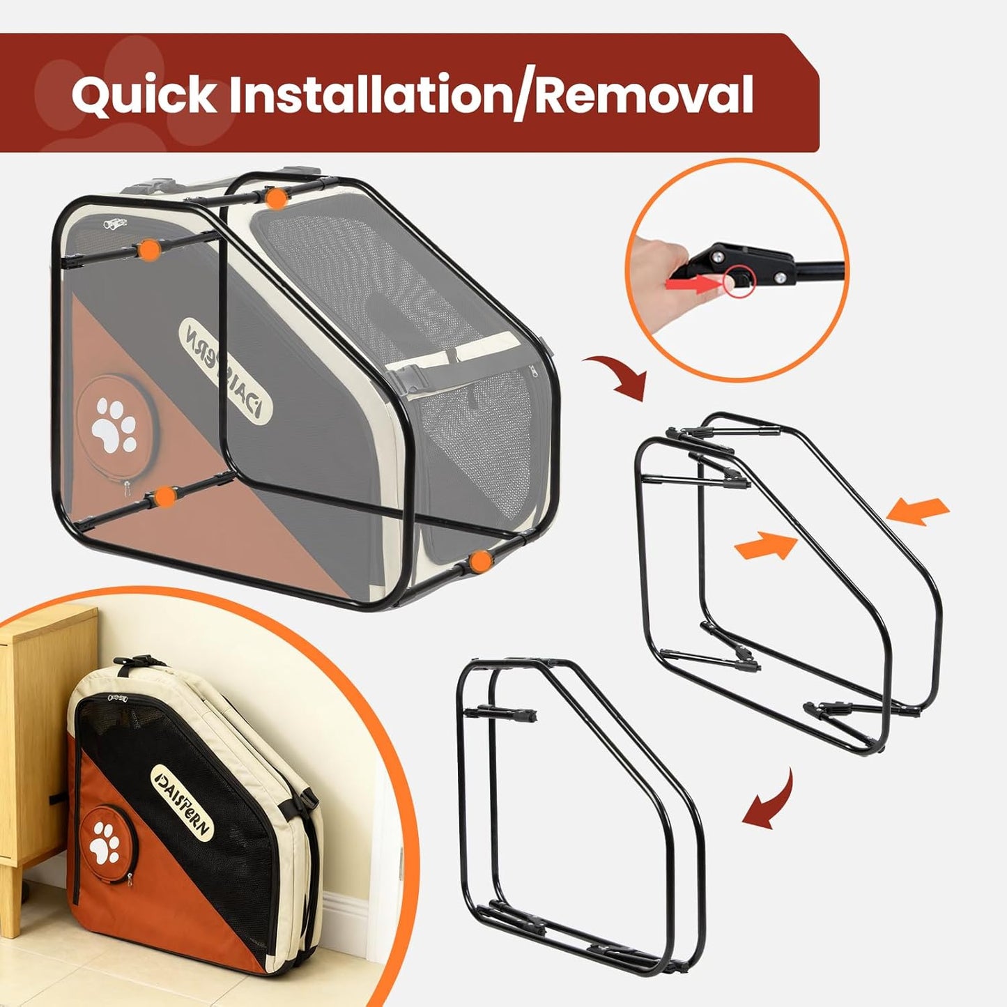 Collapsible Dog Crate for Travel, Portable Pet Crate for Small & Large Dogs, Soft-Sided Car Kennel with Heavy-Duty Metal Frame, Mesh Windows, Feeding/Comfort Access for Backseat Trunk Brown