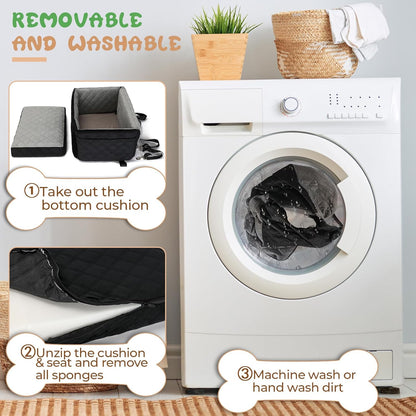 Dog Seat for Car Travel, Booster Car Seat for Large/Medium Dogs Under 55 lbs or 2 Small Pets, Detachable & Washable Dog Seat Bed with Safety Leashes & Thick Cushion (Black&Grey)