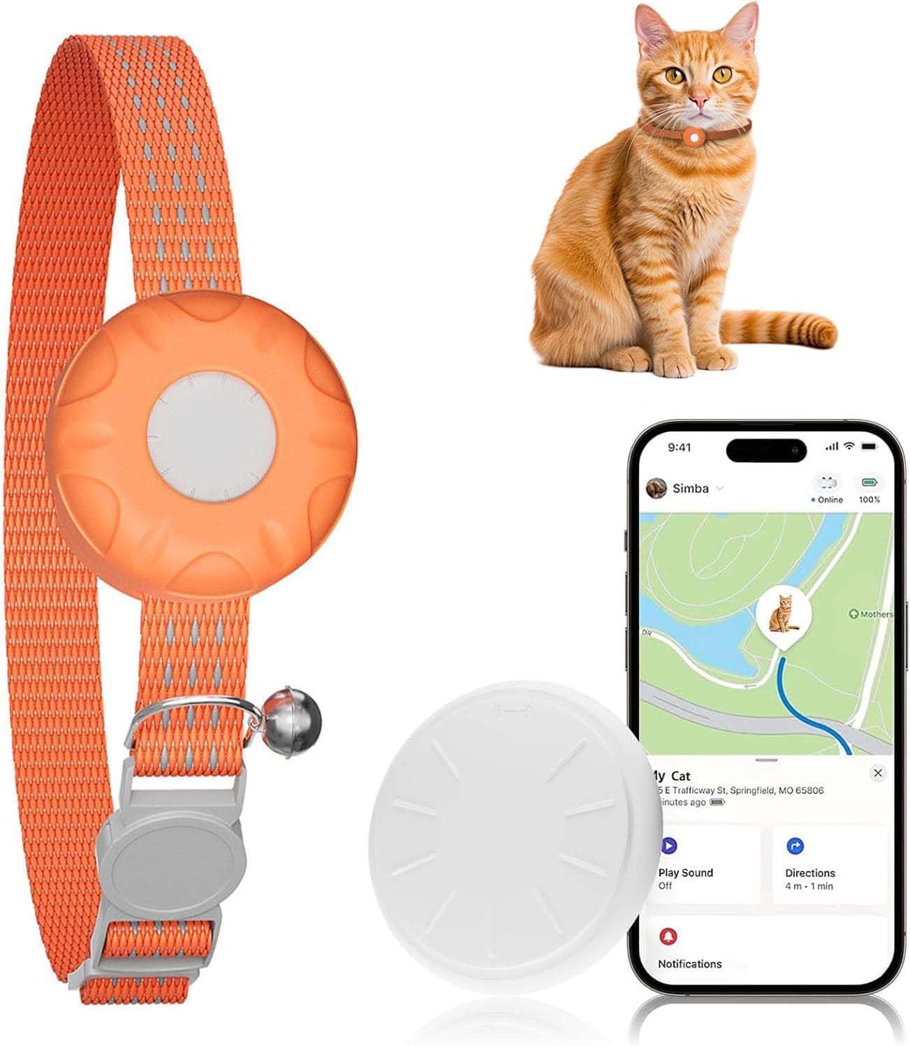 Cat GPS Tracker, Smart Cat GPS Tracker Compatible with Apple Find My App (Only iOS), No Monthly Fee, Waterproof, Breakaway Collar Included