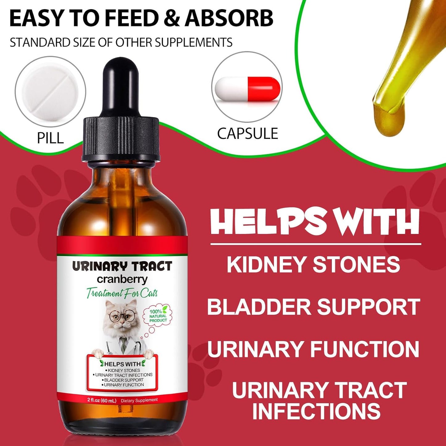 Feline Urinary Tract Health, Cat UTI Remedy, Natural Herbal Supplement 2 fl oz, Supporting Regular Care for Urinary Health