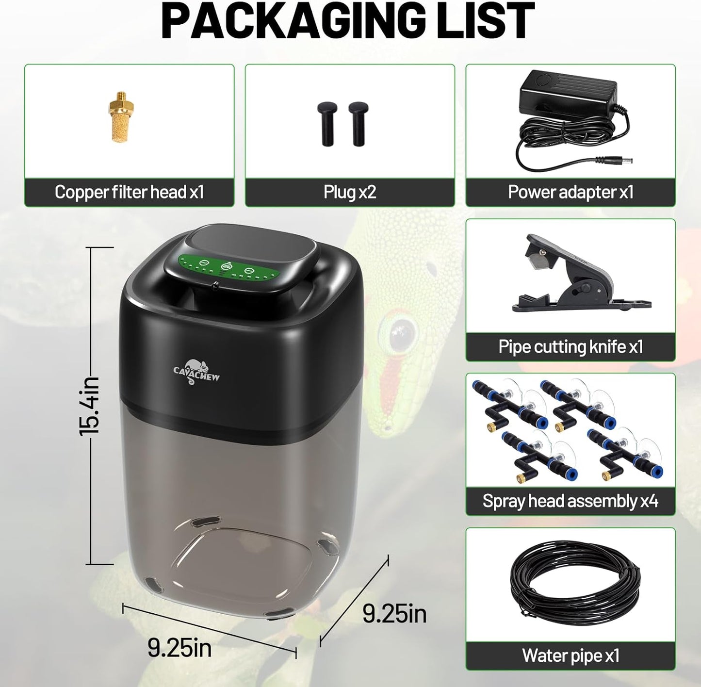 10L Reptile Mister Fogger with Timer, 4 Nozzles, High Pressure Automatic Misting System for Reptile Tank, Terrarium Humidifier for Reptiles, Amphibians & Plants