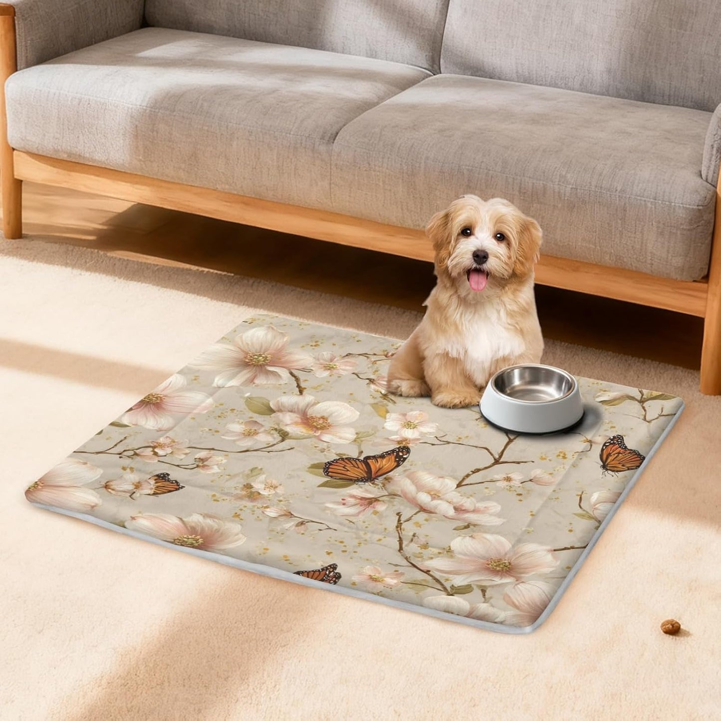 susiyo Dogwood Flowers Fluttering Dog Bed Mat - Super Soft & Warm Pet Pad, 25x18 Inch Machine Washable Mat for Small Medium Dogs, Couch Protector, Crate & Travel Bed Topper