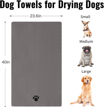 Microfiber Dog Towels for Drying Dogs, Super Absorbent and Soft Pet Grooming Towel, 40 Inch X 23.6 Inch, Perfect Dog Shower & Bath Supplies for Large, Medium or Small Dogs, Grey