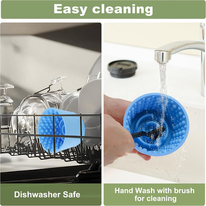 Slow Feeder Dog Bowls, Silicone Dog Lick Bowl with Brush & Scraper, Non-Slip Base Slow Feeder for Anxiety Alleviating & Oral Health, Lake Blue