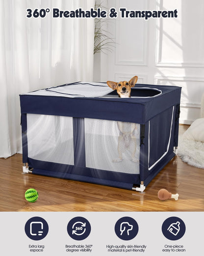 Puppy Playpen with Cover, Dog Playpen for Puppies or Small,Dog Fence Pet Playpen for Indoor & Outdoor,Sturdy Safety Whelping Box,Puppy Cage with Zipper Door,42x42 x26 inch