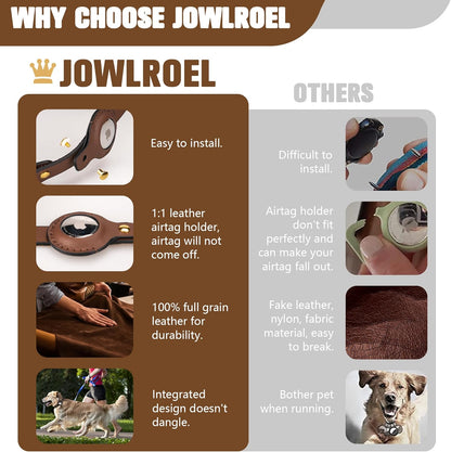 AirTag Dog Collar - Genuine Heavy Duty Leather Dog Collar with Apple AirTag Holder, Suitable for Small Medium Large Dogs (Brown, M, 13.6"-17.6" Neck Fit)