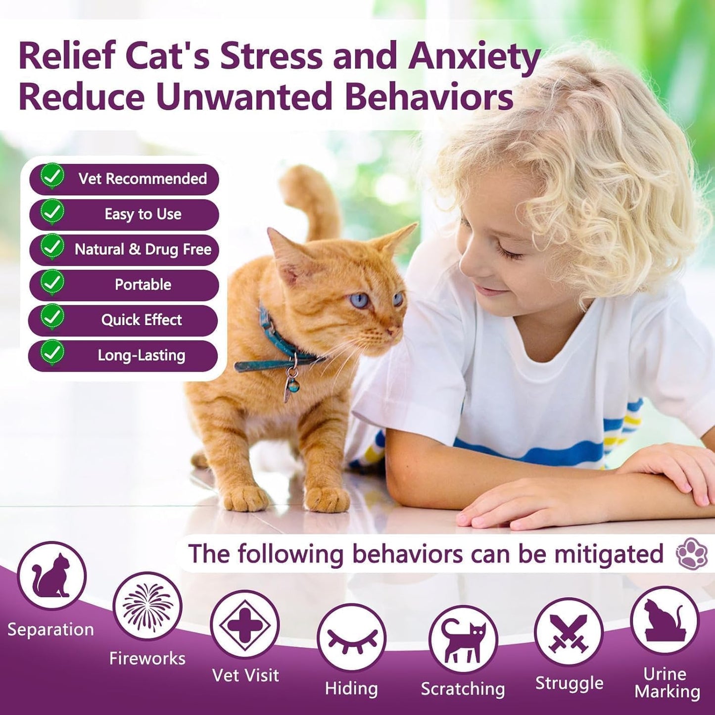 Cat Calming Pheromone Spray, Feline Calm Pheromones Spray- Anti Anxiety Pet Products, Cats Reduces Scratching Furniture Peeing Marking Calming Cat for Travel, Vet Visits - 60 Day Kit (2 * 60 mL)