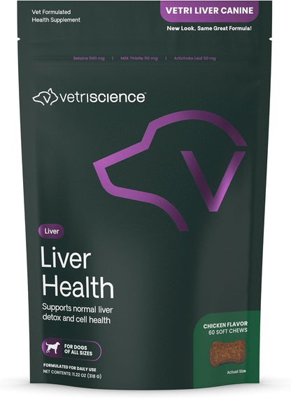 VetriScience Liver Health Chews with Milk Thistle, Vetri Liver Detox Supplement for Dogs, Turmeric and Artichoke Leaf for Liver Support and Detoxification, Chicken, 60 Count