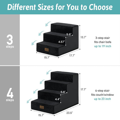 Dog Stairs for Small Dogs, 4 Tier Pet Stairs for Couch and Beds, 17.7" H Non-Slip Dog Steps for Old Cats, Puppy, Small Medium Dogs, 15.7x23.6x17.7 inch, Black