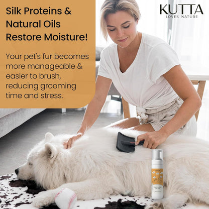 Kutta Hydrate & Shine Dry Foam - Natural Silk Protein Waterless Bath Foam for Dogs and Cats, Gentle Daily Coat Care with Lavender Oil, Detangling Formula 200ml/6.7 oz
