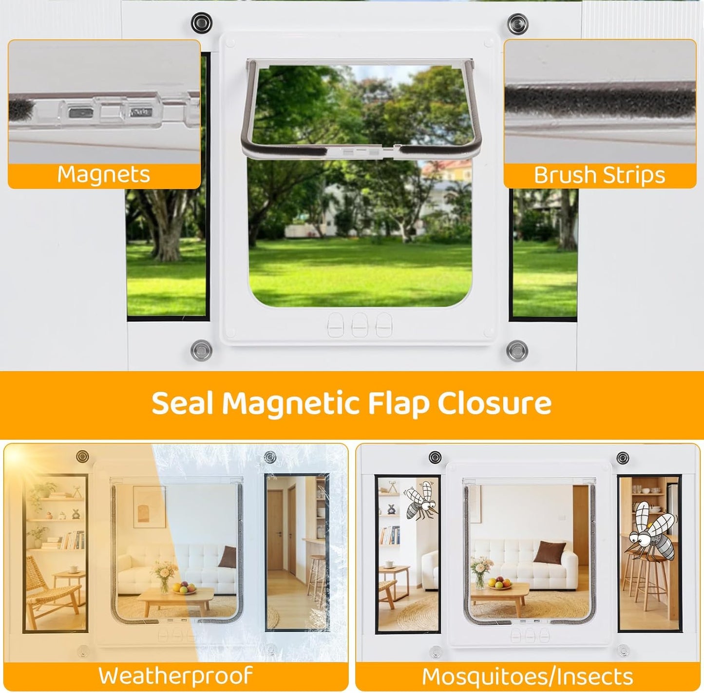 Full-Size Cat Door for Window Weatherproof,Fits 32"-36" Width Windows,Quick Install with No Damage,4 Locking Mechanisms,Magnetic Closure Cat Window Door,Aluminum Frame Pet Door for Window