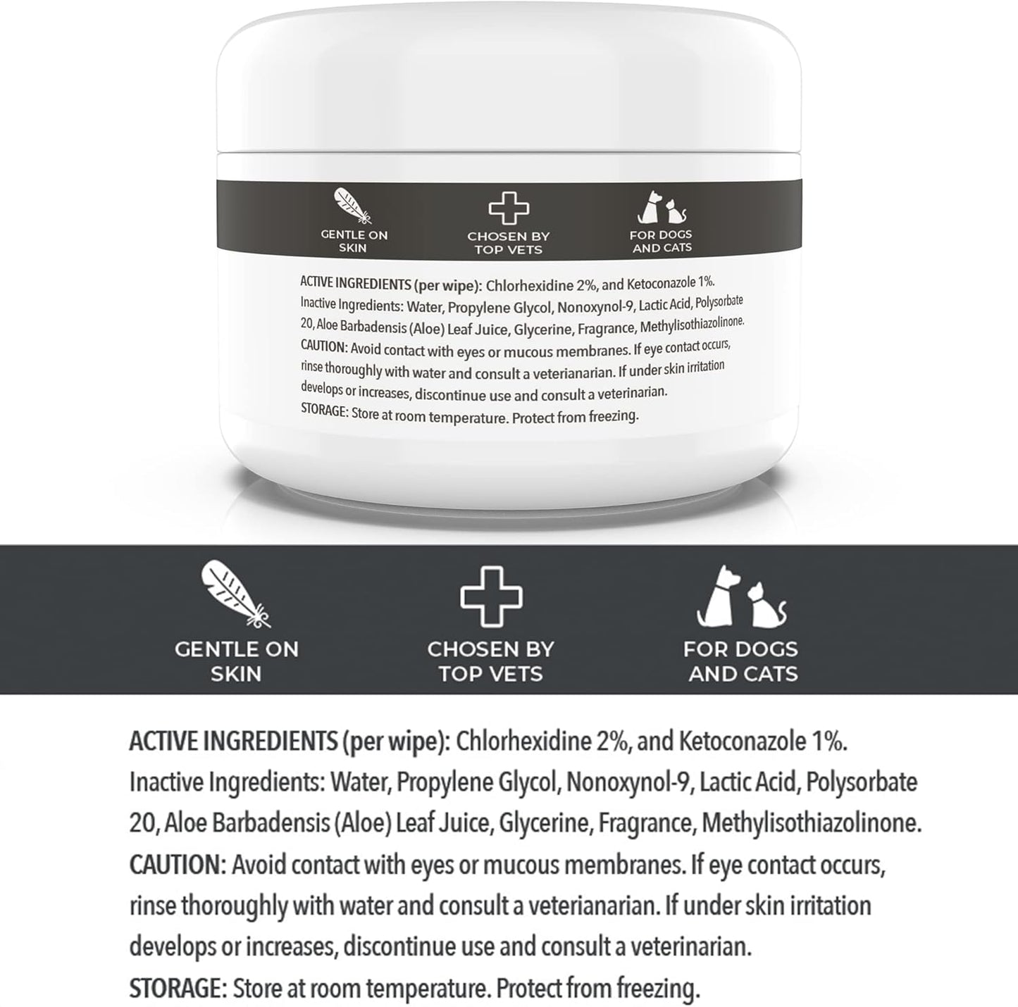 Smiling Paws Pets - Antibacterial & Antifungal Wipes for Dogs & Cats (with Chlorhexidine & Ketoconazole)