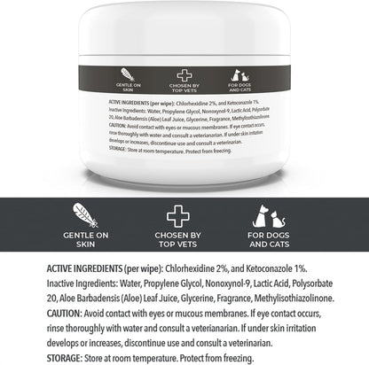 Smiling Paws Pets - Antibacterial & Antifungal Wipes for Dogs & Cats (with Chlorhexidine & Ketoconazole)