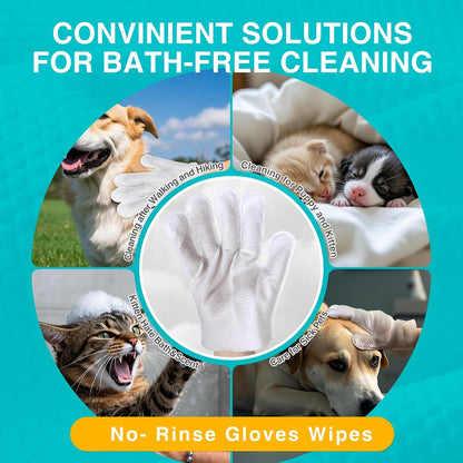 TroisAmis Thick Pet Glove Wipes for Dog & Cat Unscented, Cleaning & Deodorizing Grooming Gloves Wipes, No-Rinse Grooming Wipe for Daily Care and Travel, Ears Face Paws Butt Clean,Hypoallergenic&Gentle