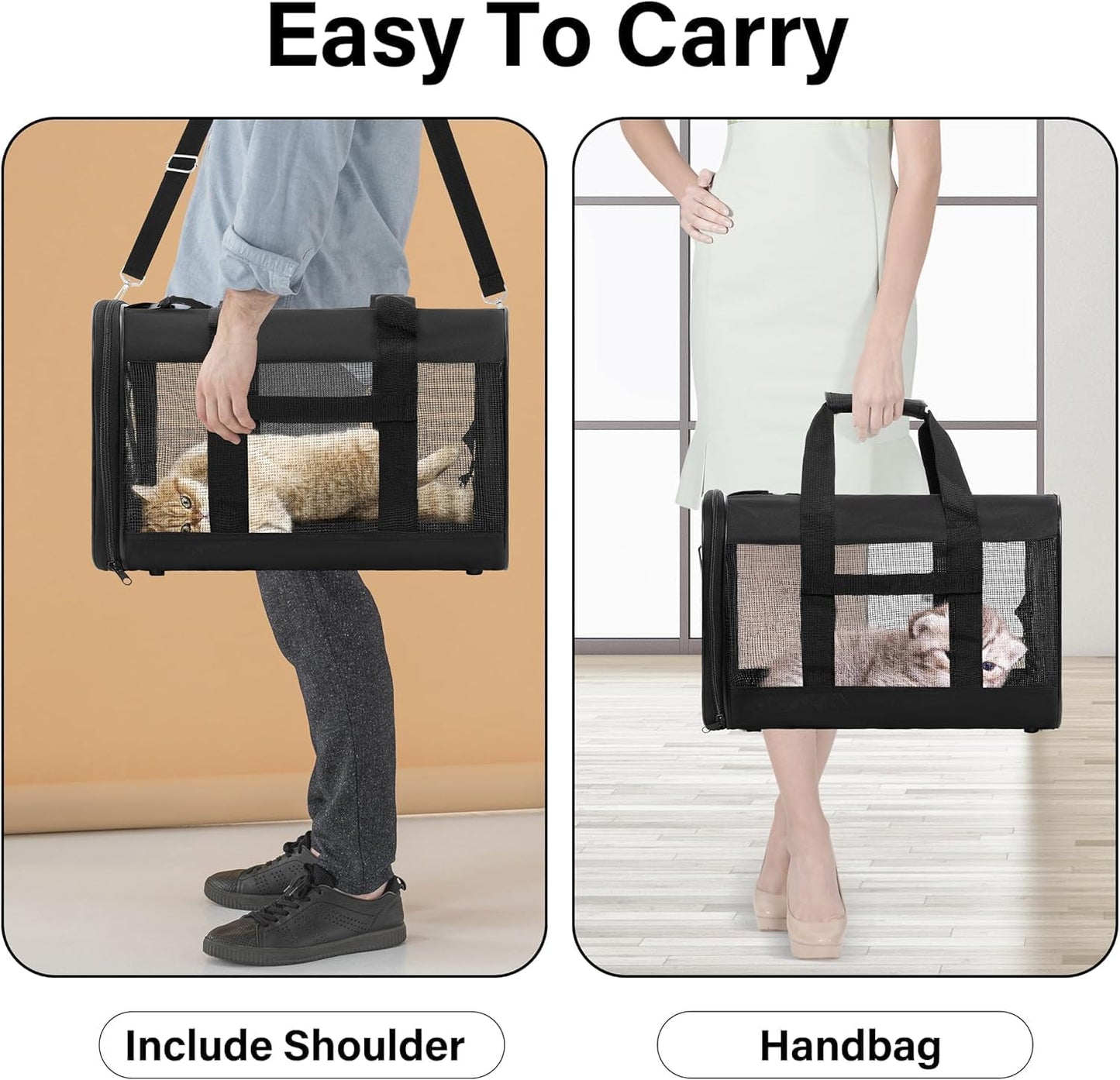 Simple Deluxe Airline-Approved Cat Carrier, 17" x 12" x 12", Soft-Sided Pet Carrier for Cats, Small Dogs, Kittens & Puppies up to 17 lbs, Durable & Collapsible Travel Carrier, Black