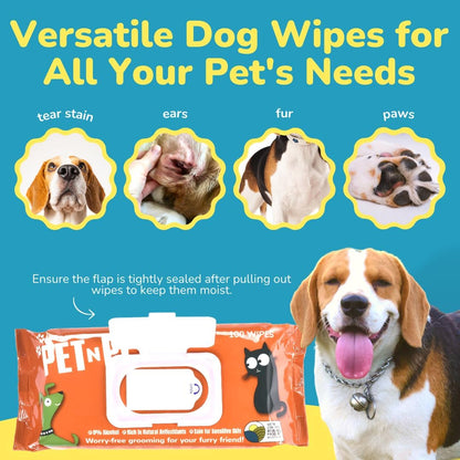 PET N PET 800 Counts Unscented Dog Poop Bags with Tie Handles, 38% Plant Based & 62% PE + 100% Plant Based Dog Wipes for Paws and Butt, 100 Counts Dog Pet Wipes, 8" x 8" Hypoallergenic Unscented Wipes
