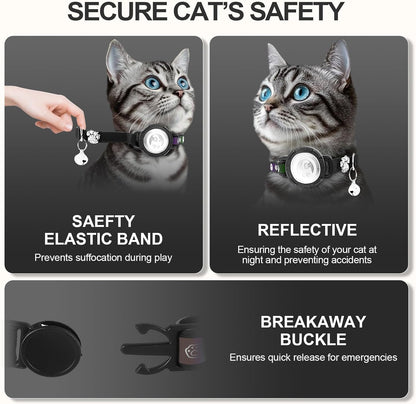 Airtag Cat Collar | Waterproof Cat Collars Airtag Holder - Breakaway Cat Airtag with Bells, Cute Diamond Paw, Reflective, Lightweight GPS Cat Collar for Girl Boy Cats, Kitten(Black, S(9.5"-13")