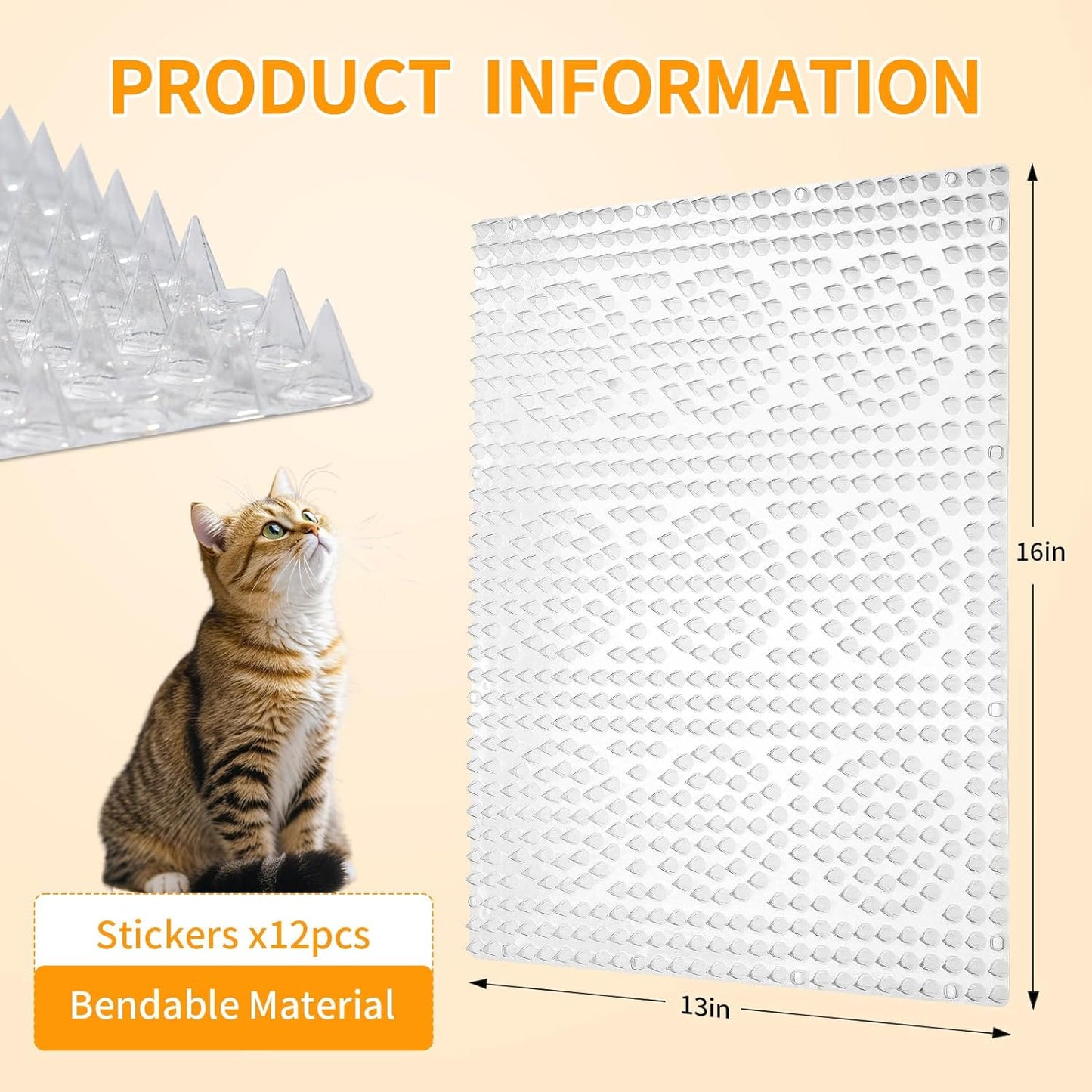 Scat Mat for Cats with Spikes -12 Pack Cat Repellent Mat Deterrent Indoor,Cat Repellent Mat Outdoor Cat Spike Mat Indoor Cat Countertop Deterrent Keep Cats Off Counter