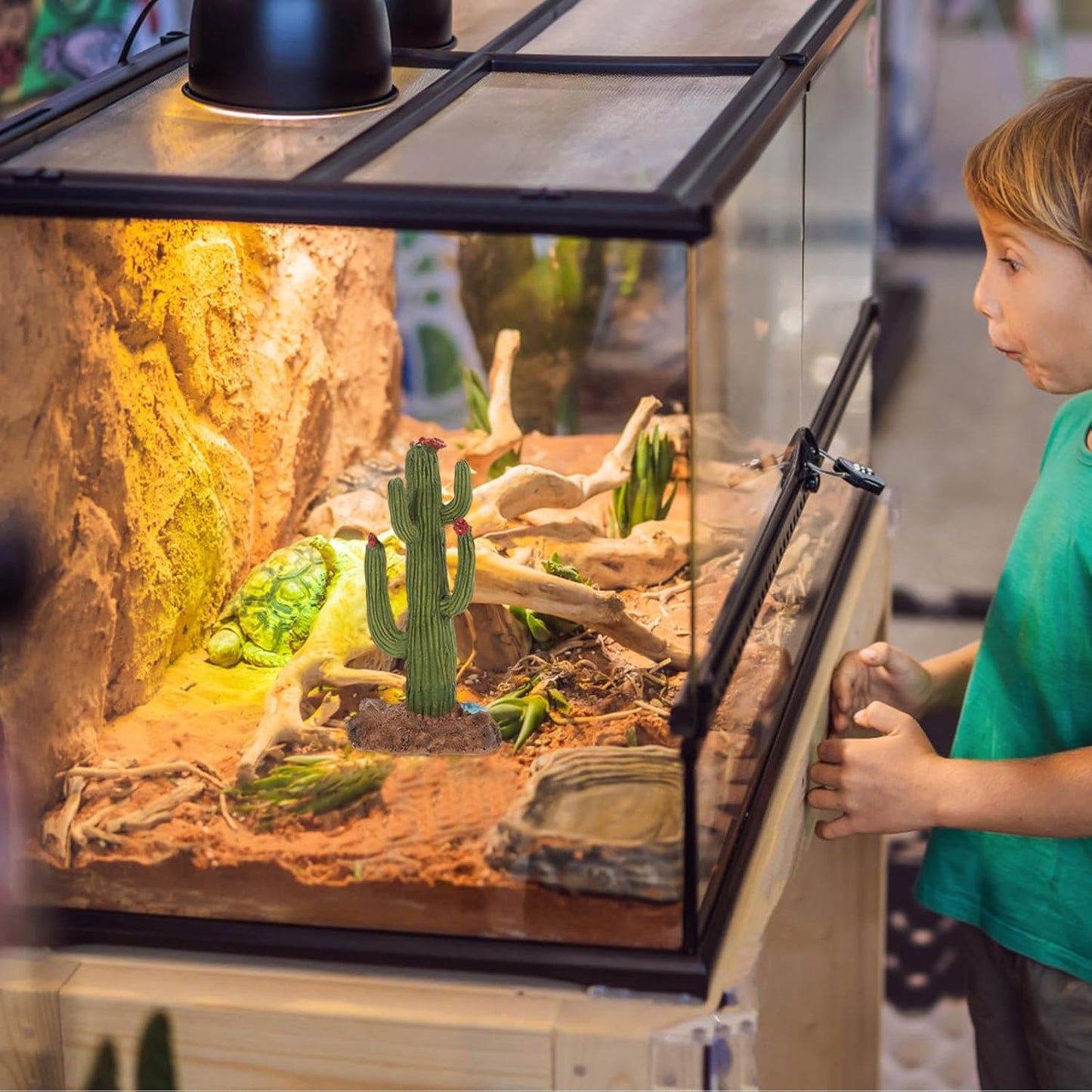 BESPORTBLE Artificial Cactus Terrarium Plants Reptile Habitat Decor for Turtle and Crested Gecko Tank Accessories Desert Simulation Landscaping