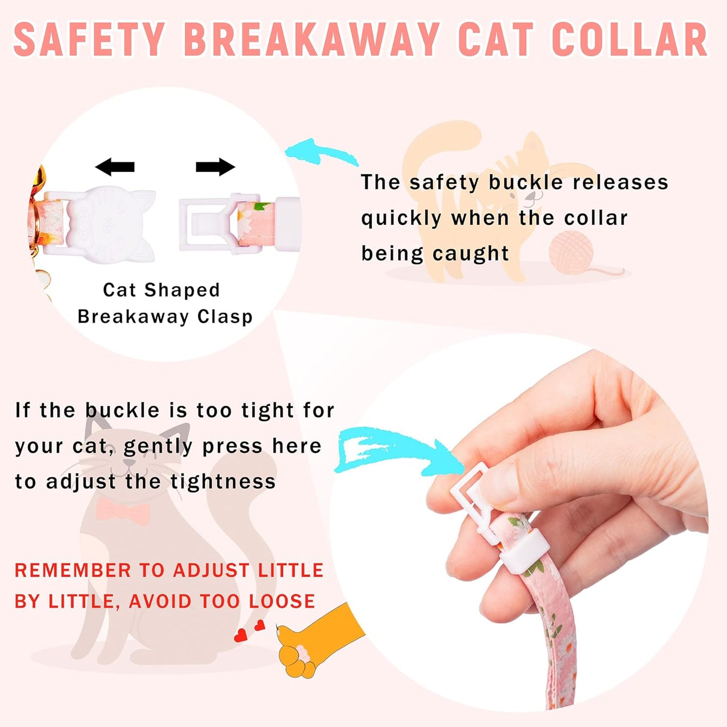 Airtag Cat Collar, JXFUKAL Kitten Collar Breakaway with Silicone Airtag Holder, Bells & Flower Charm for Girl Cats Boy Cats Small Dogs(Pink)