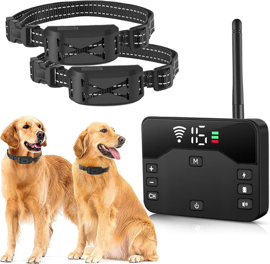 Wireless Dog Fence System for 2 Dogs, 2025 Newest Electric Fence for Dogs, Portable 2 in 1 Waterproof Training Shock Collar with Remote Control,Perimeter Dog Collar Up to 985ft Adjustable