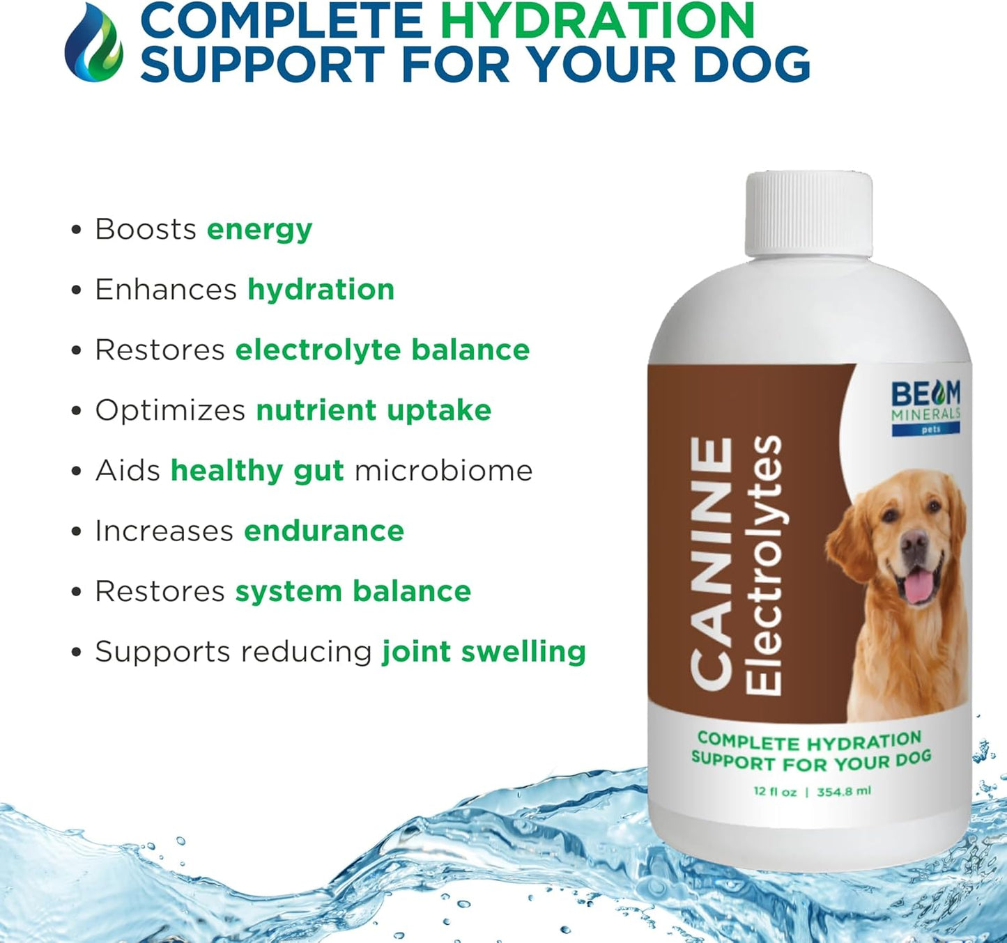Beam Minerals Complete Canine Electrolytes | Full-Spectrum Electrolytes for Dogs | 12 Fl Oz
