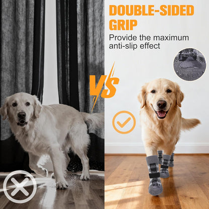 EXPAWLORER Dog Socks for Hardwood Floors, Dog Shoes for Winter, Dog Booties for Cold Pavement to Prevent Licking, Paw Protectors Strong Traction Control for Small Medium Large Dogs,Black L