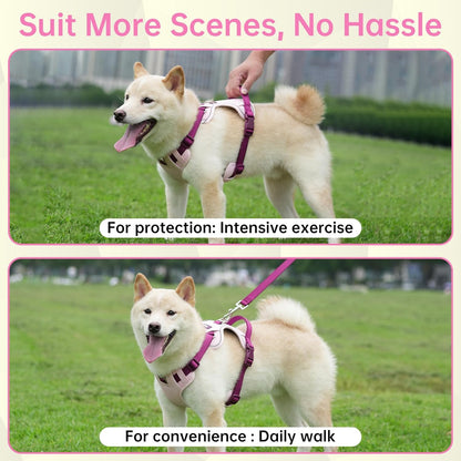No Pull Dog Harness Leash and Collar Set, Soft Adjustable Dogs Vest Reflective and Comfortable Handle Pink Large