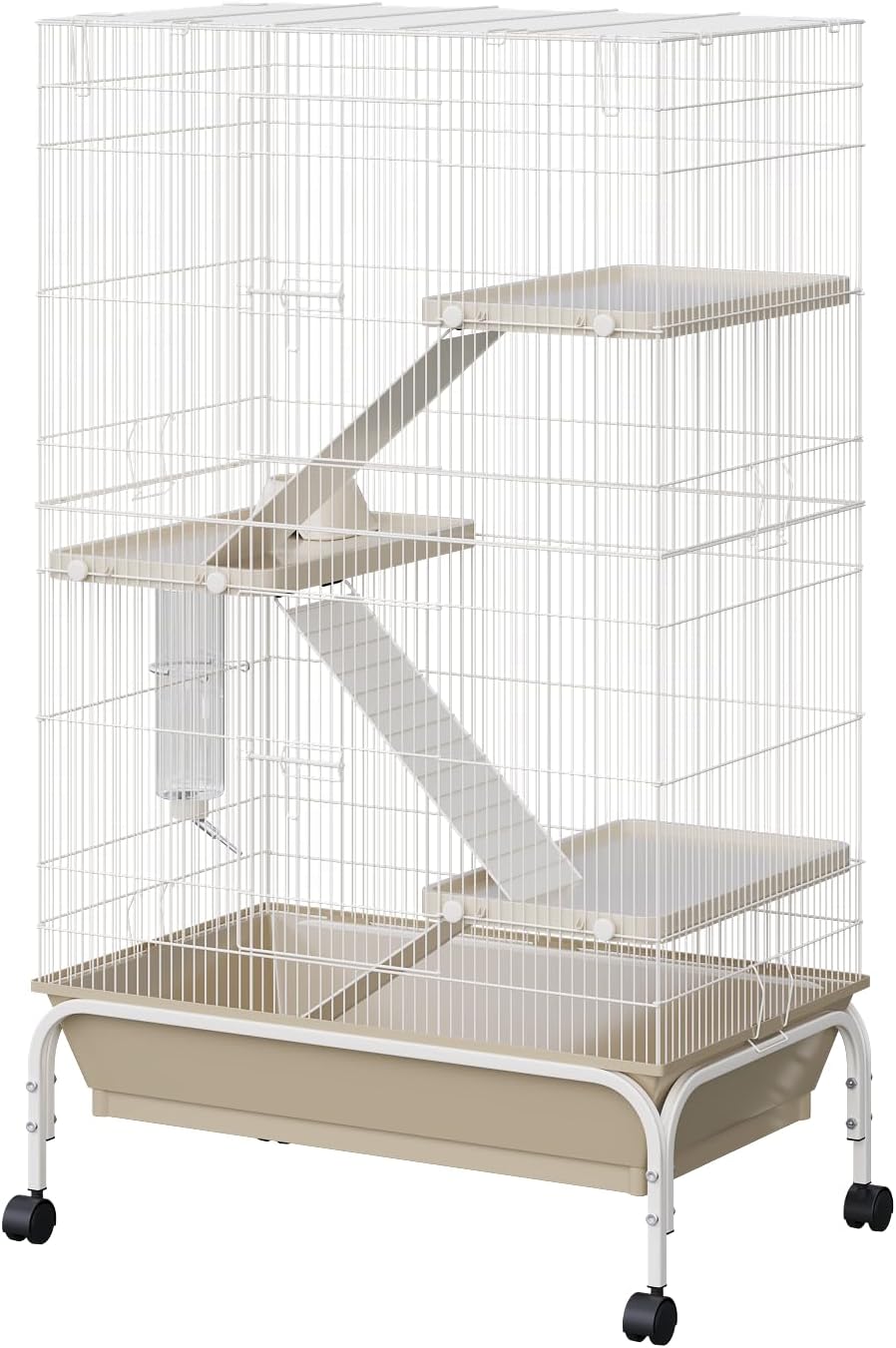 GarveeLife Metal Ferret Cage with Wheels, 55" h Rolling Critter Nation Cage, Small Animal Cage Habitat with Platforms, Ramps, Water Bottle & Fooder, Perfect for Guinea Pigs Rabbits Squirrels