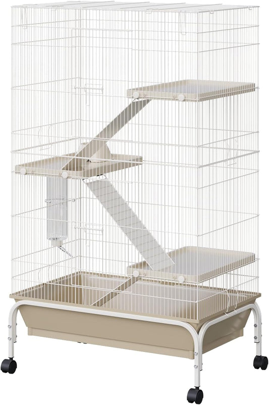 GarveeLife Metal Ferret Cage with Wheels, 55" h Rolling Critter Nation Cage, Small Animal Cage Habitat with Platforms, Ramps, Water Bottle & Fooder, Perfect for Guinea Pigs Rabbits Squirrels