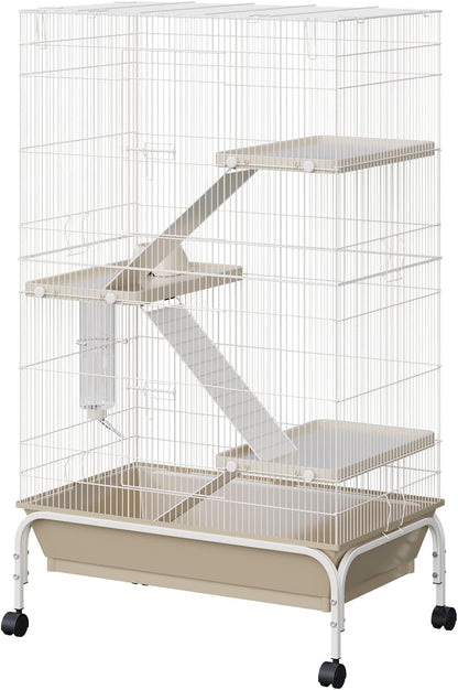GarveeLife Metal Ferret Cage with Wheels, 55" h Rolling Critter Nation Cage, Small Animal Cage Habitat with Platforms, Ramps, Water Bottle & Fooder, Perfect for Guinea Pigs Rabbits Squirrels