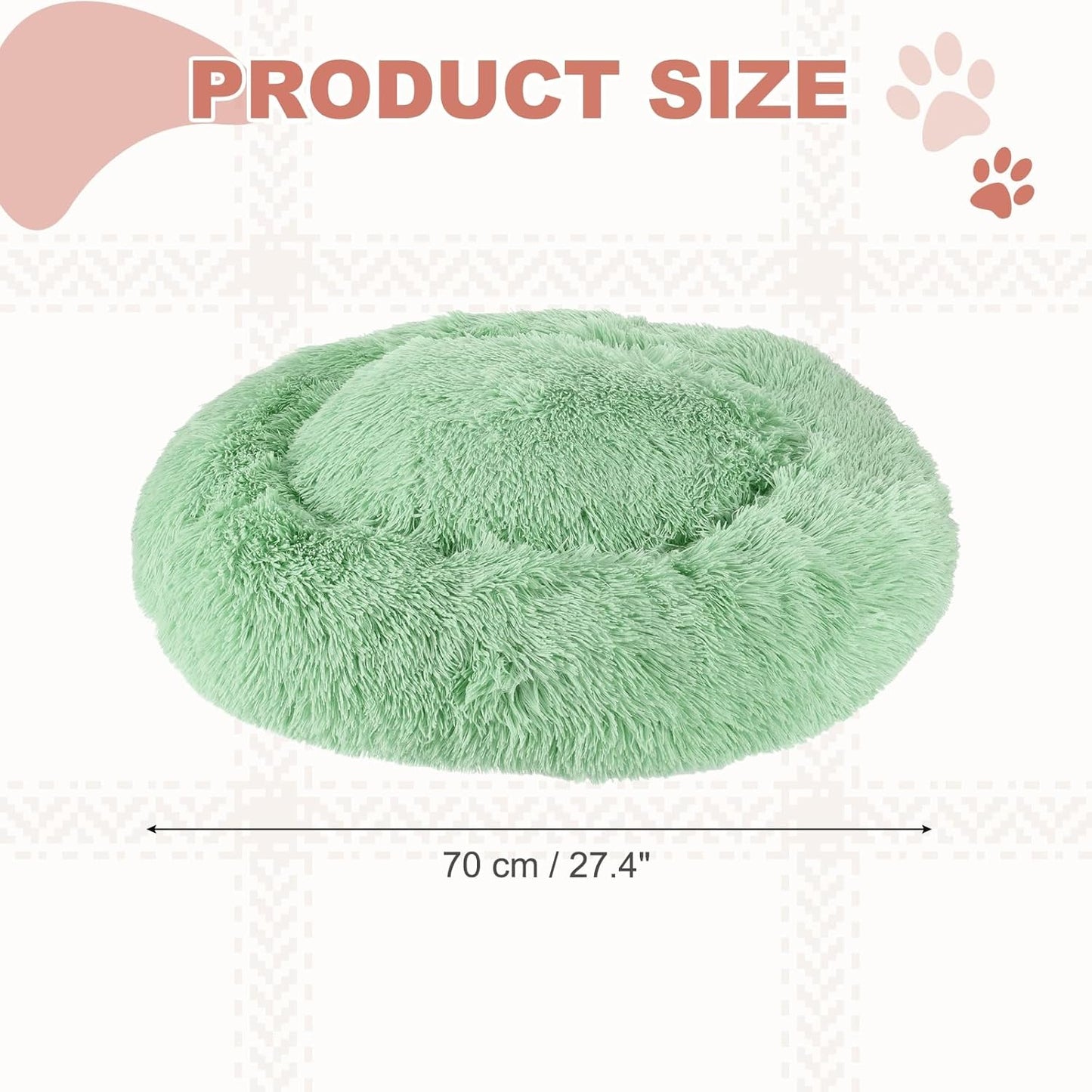 Cat Dog Bed, Round and Soft Fluffy Donut Plush Pet Bed Anti-Anxiety Pet Cushion 27.4 Inches, (Green), Intended for Small Medium Animals Dogs/Cats