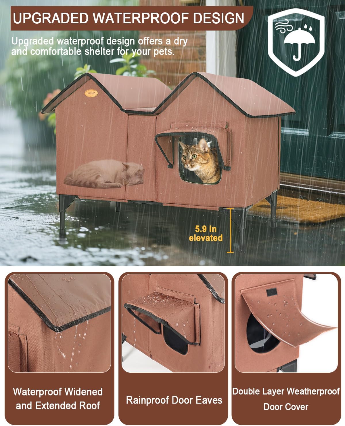 Heated Cat House for Outside Cats in Winter, Extra Large Heated Outdoor Cat House Weatherproof Insulated with Elevated Base & Escape Door, Waterproof Cat Shelter for Multiple Cats Feral Stray Kitty
