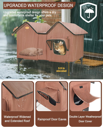 Heated Cat House for Outside Cats in Winter, Extra Large Heated Outdoor Cat House Weatherproof Insulated with Elevated Base & Escape Door, Waterproof Cat Shelter for Multiple Cats Feral Stray Kitty