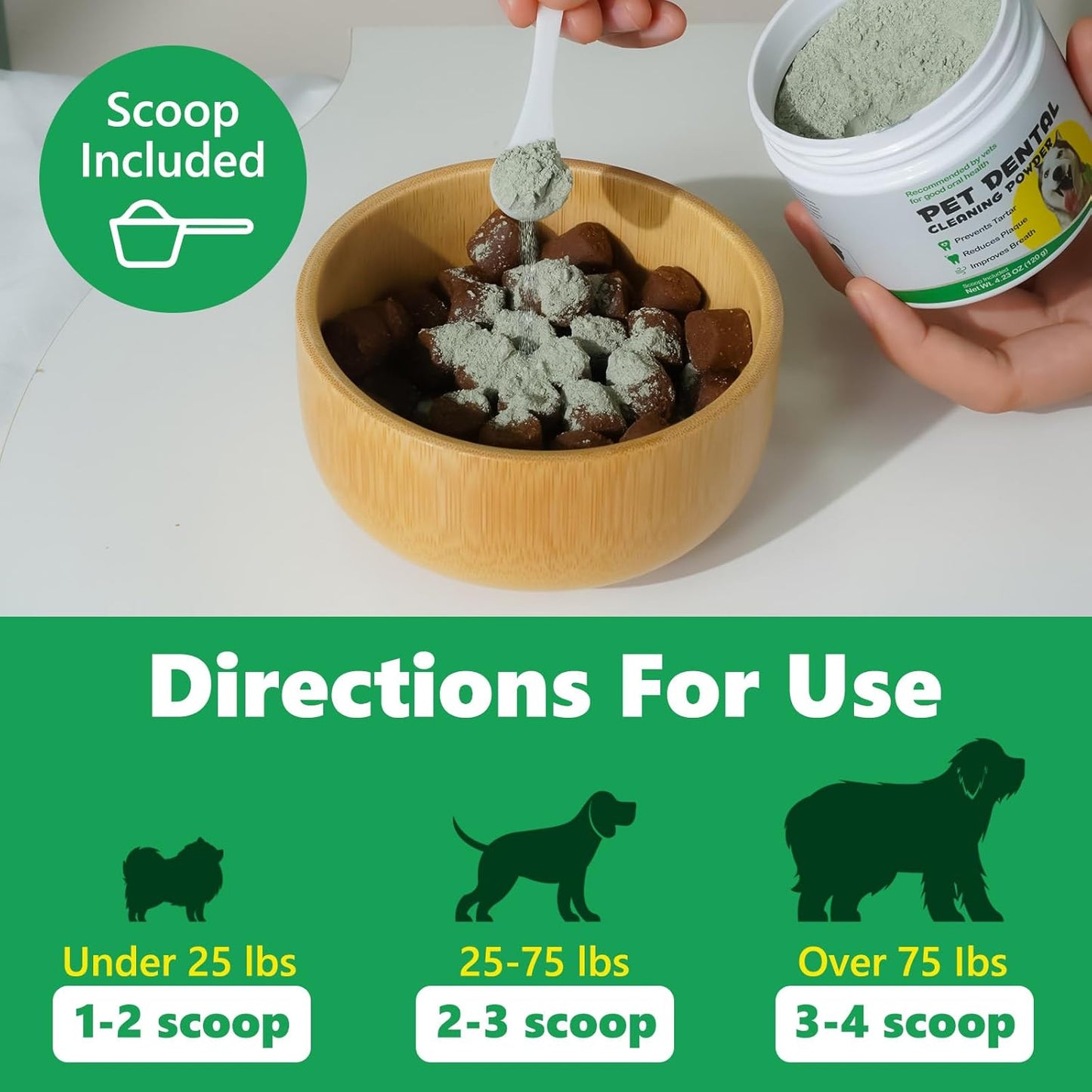 Dog Dental Powder with Probiotics & Green Tea, Natural Breath Freshener for All Small Medium Large Dogs, 120g