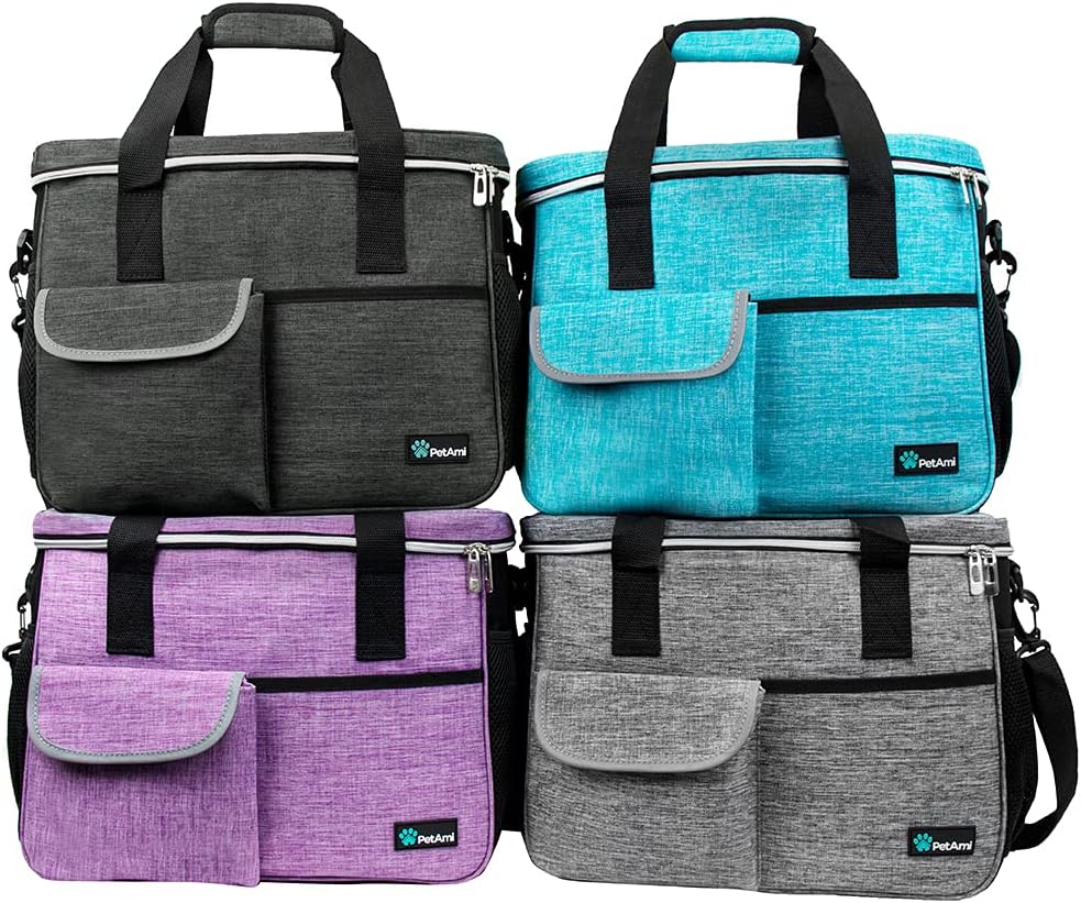 PetAmi Dog Travel Bag, Travel Pet Bag Organizer, Dog Food Travel Bag with Container Collapsible Bowls, Pet Travel Supplies Gift Accessories for Weekend Camping, Puppy Cat Diaper Bag, Purple Medium