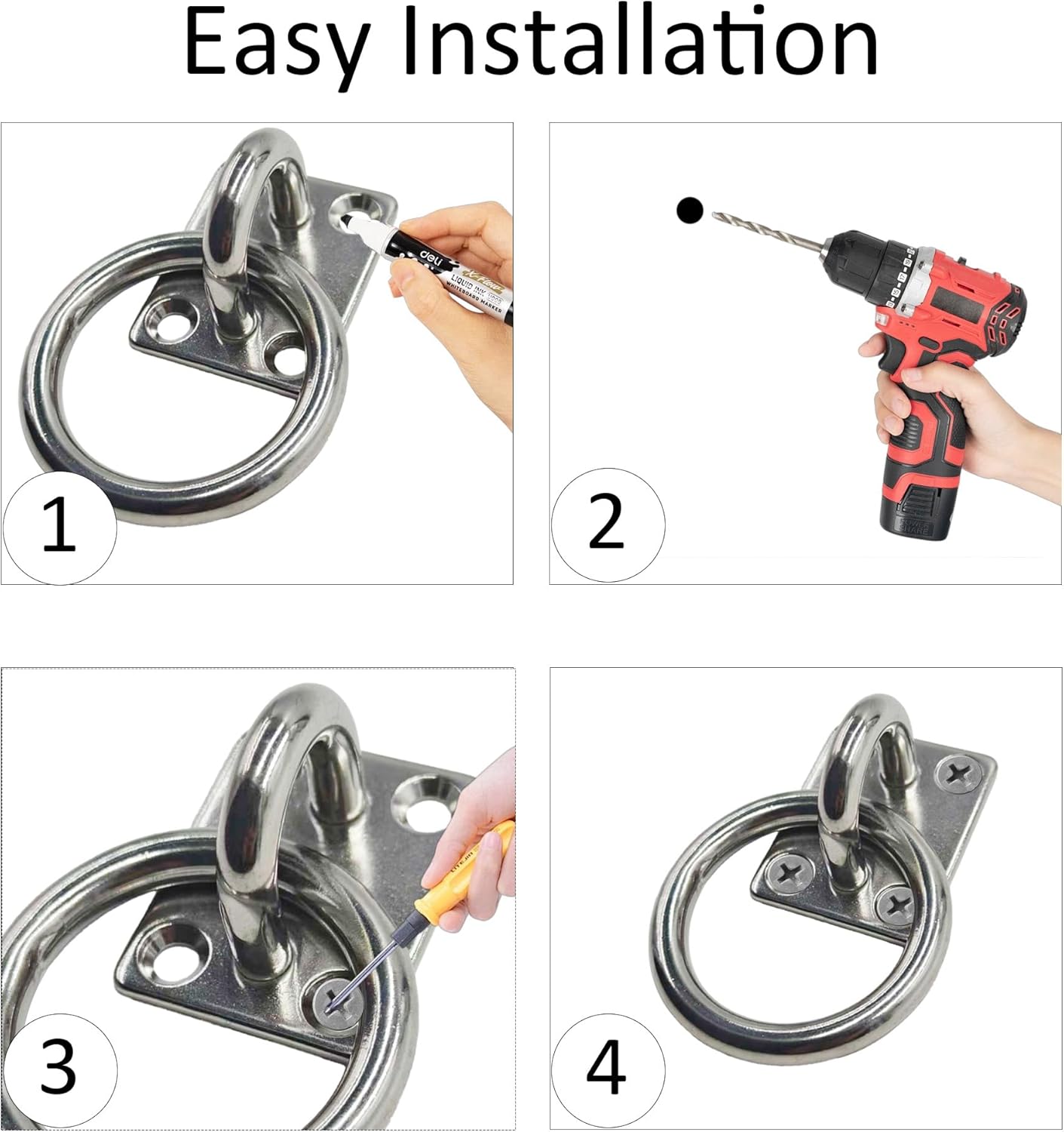 2Pcs M8*60 Stainless Steel Cross Tie Ring for Horse, Wall Mount Block Tie Rings for Horse Stall Stable Barn Supplies Equestrian Hitching Ring Hardware