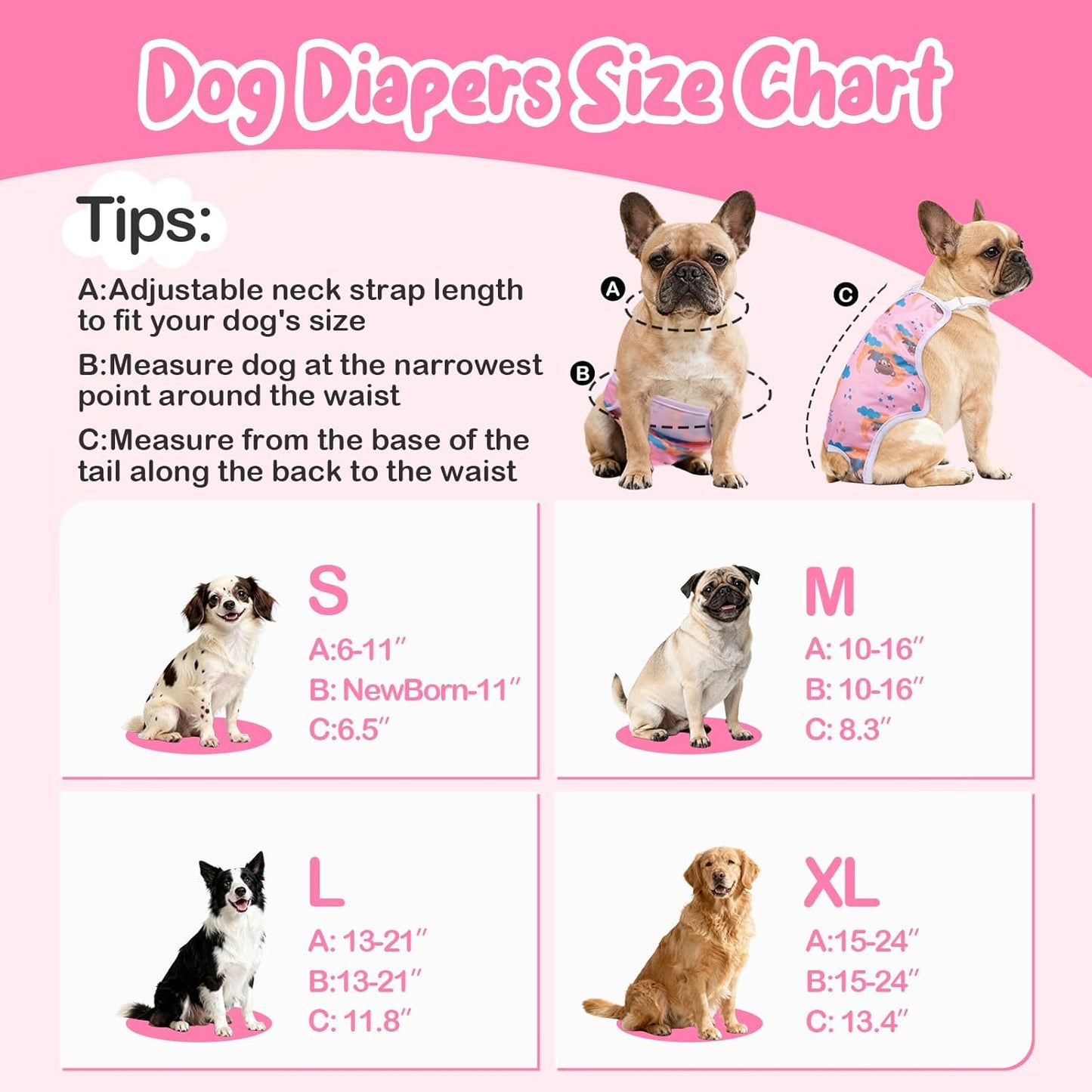 3 Pack Washable Female Dog Diapers with Adjustable Suspender, Reusable Sanitary Panties for Dogs in Heat, Leak-Proof Design for Newborn Dogs(S, Cute Animals)