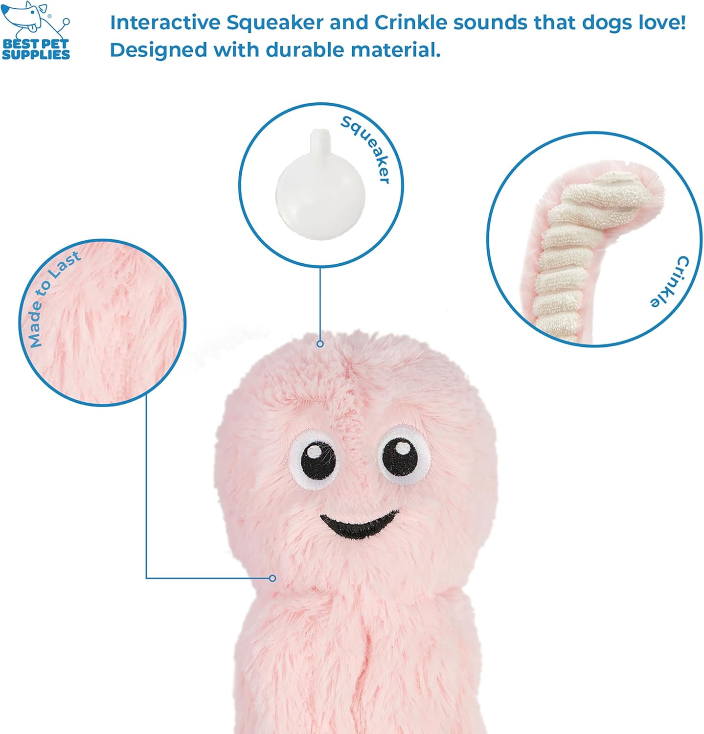 Best Pet Supplies OctoMutant Crinkle Plush Dog Toys for Interactive Play, Puppy and Senior Indoor Play, Colorful Octopus Toy Shape, Soft Head Stuffing, Cute and Cuddly