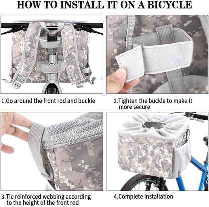 Dog Bike Basket, Pet Bicycle Carrier, Dog Car Seat with Safety Rope, Adjustable Shoulder Strap Portable Breathable Bicycle Basket Bag for Dogs and Cats Up to 15lbs