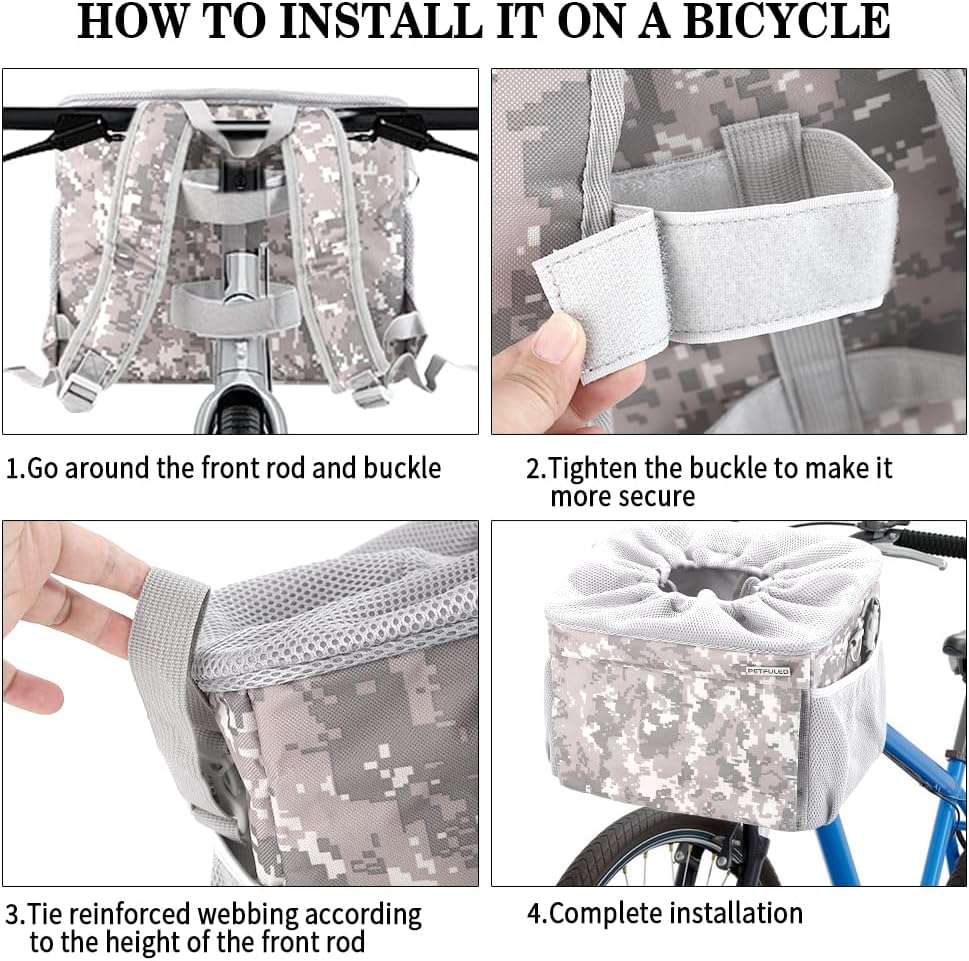 Dog Bike Basket, Pet Bicycle Carrier, Dog Car Seat with Safety Rope, Adjustable Shoulder Strap Portable Breathable Bicycle Basket Bag for Dogs and Cats Up to 15lbs