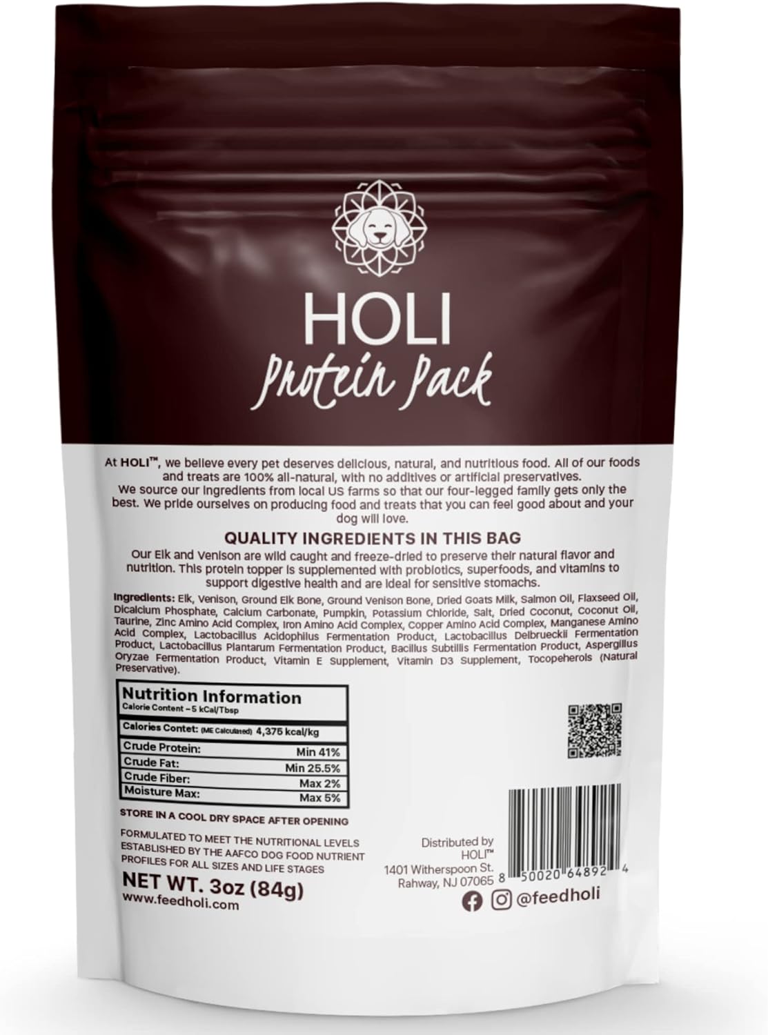 HOLI Freeze Dried Elk and Venison Dog Food Topper - 96% Meat, Wild Caught Free Range - Freeze Dried Dog Food Flavor Enhancer for Picky Dogs – 100% All Natural - 6oz