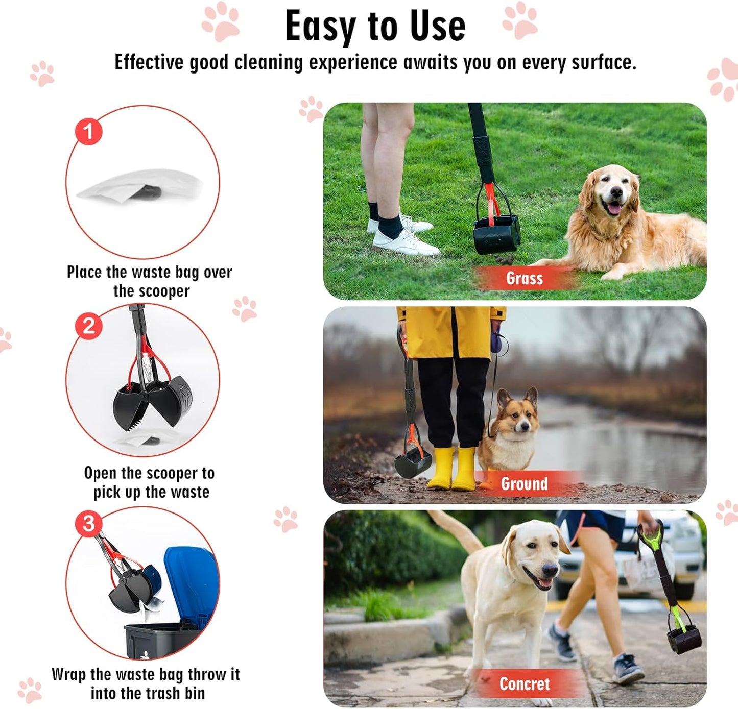 33" Pooper Scooper 2 Pack, XL Tall Handle No Touch Dog Pooper Scooper for Large Small Dogs, Durable Spring & Lightweight, Large Pooper Scooper for Dogs Heavy Duty, Foldable Dog Poop Pick Up Tool