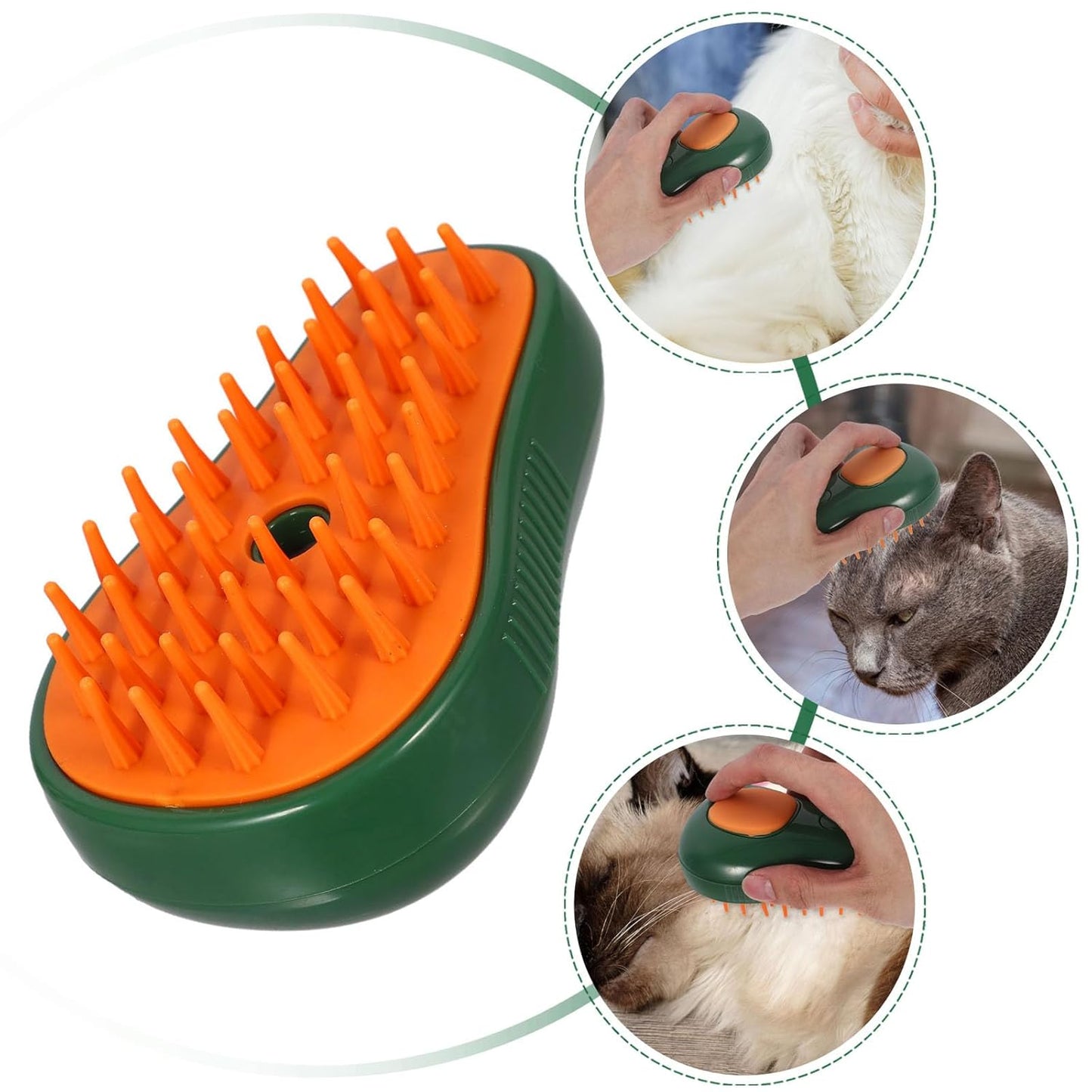 Mikikit 4-In-1 Avocado Shape Cat Steam Brush Self- pet Bathing Tool with Massage Comb for Indoor Cat Grooming and Fur Care