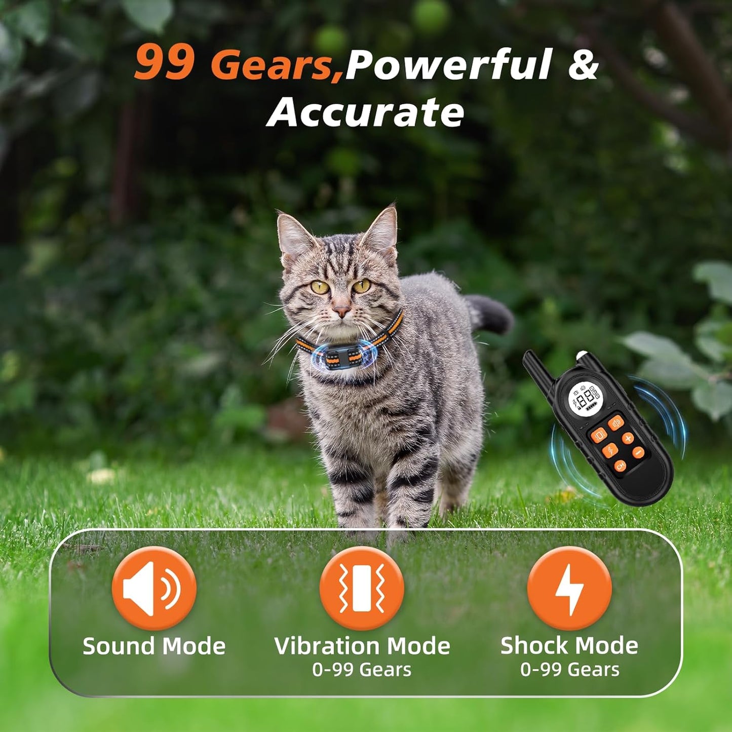 Tiniest Cat Shock Collar, Lightest Cat Training Collar with Remote for Small Cats 5-15lbs & Medium Large Cats/Puppies, Waterproof, Rechargeable, 1300ft Range（Orange）