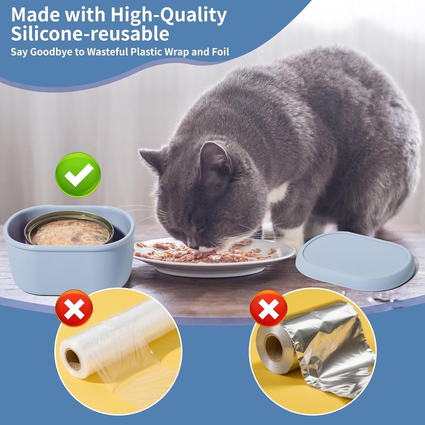 SLSON Canned Cat Food Storage Container for 3oz Cat Cans, 2Pack Silicone Airtight Can Cover Pet Food Sealer Reusable Sealing Box for 2.56''/65mm Can Keep Food Fresh