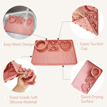 Licking Pad Mats 6 in 1 Reddish Orange for Butter Yogurt Peanut Frozen Food, Dog Slow Feeder Puzzle Bowl, Silicone Anti-Slip Pets Treats Feeding Mat, Collapsible Dog Water Bowl