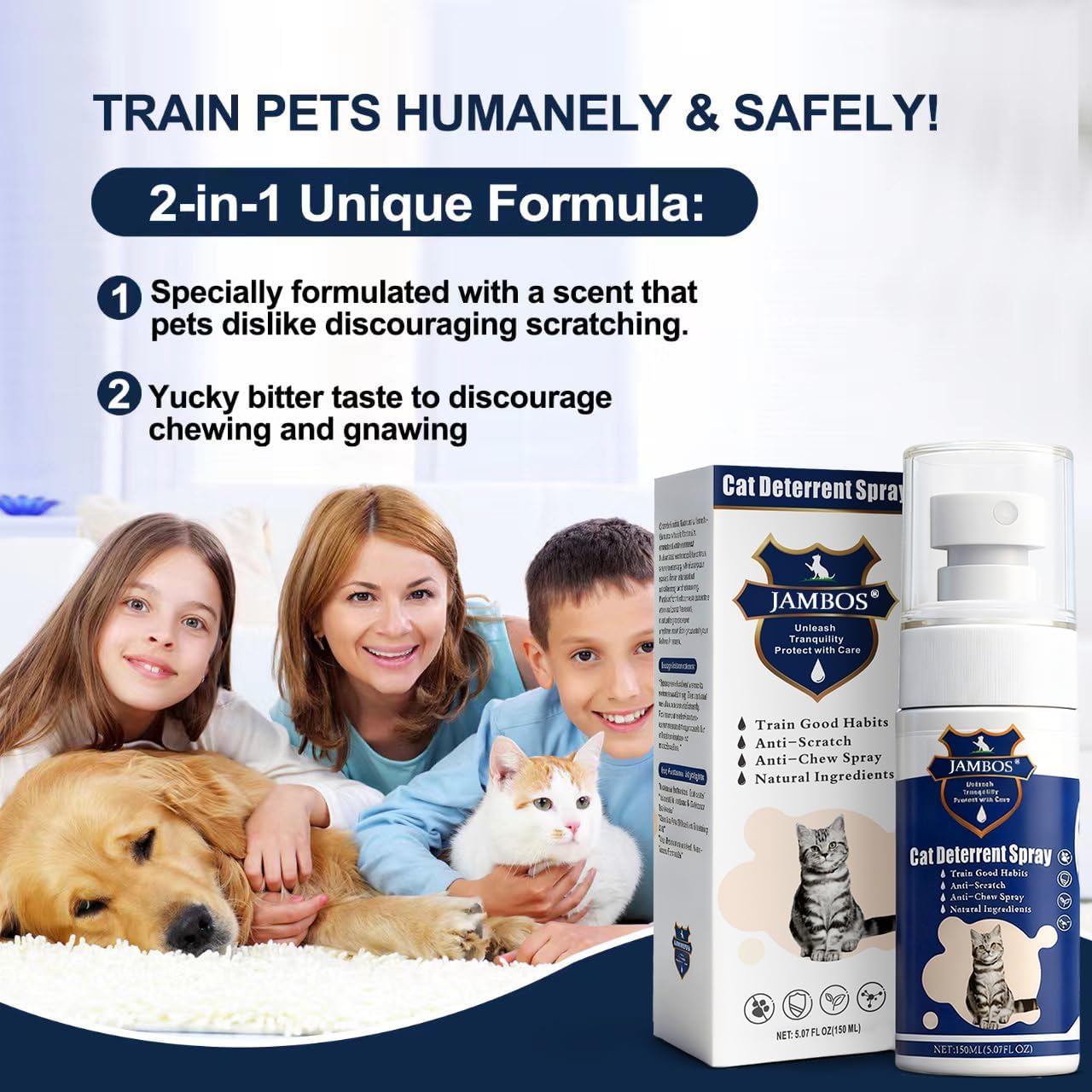 Cat Deterrent Spray - Safe Indoor & Outdoor Deterrent for Furniture Protection, Effective Training Aid with Natural Ingredients - Non-Toxic Anti-Scratch Formula (Blue, M)