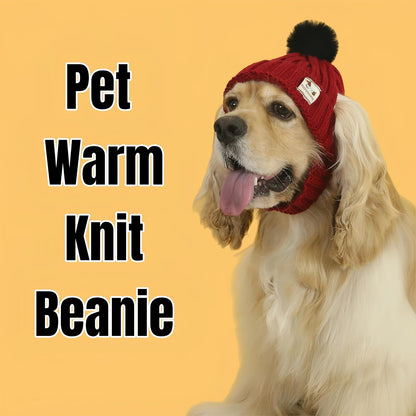 Pet Winter Beanie - Ear-Exposed Knit Hat for Dogs & Cats, Warm Fleece Cap with 2 Ear Holes, Suitable for Indoor/Outdoor Cold Weather ，Cozy, Secure & Stylish(Red, Medium)