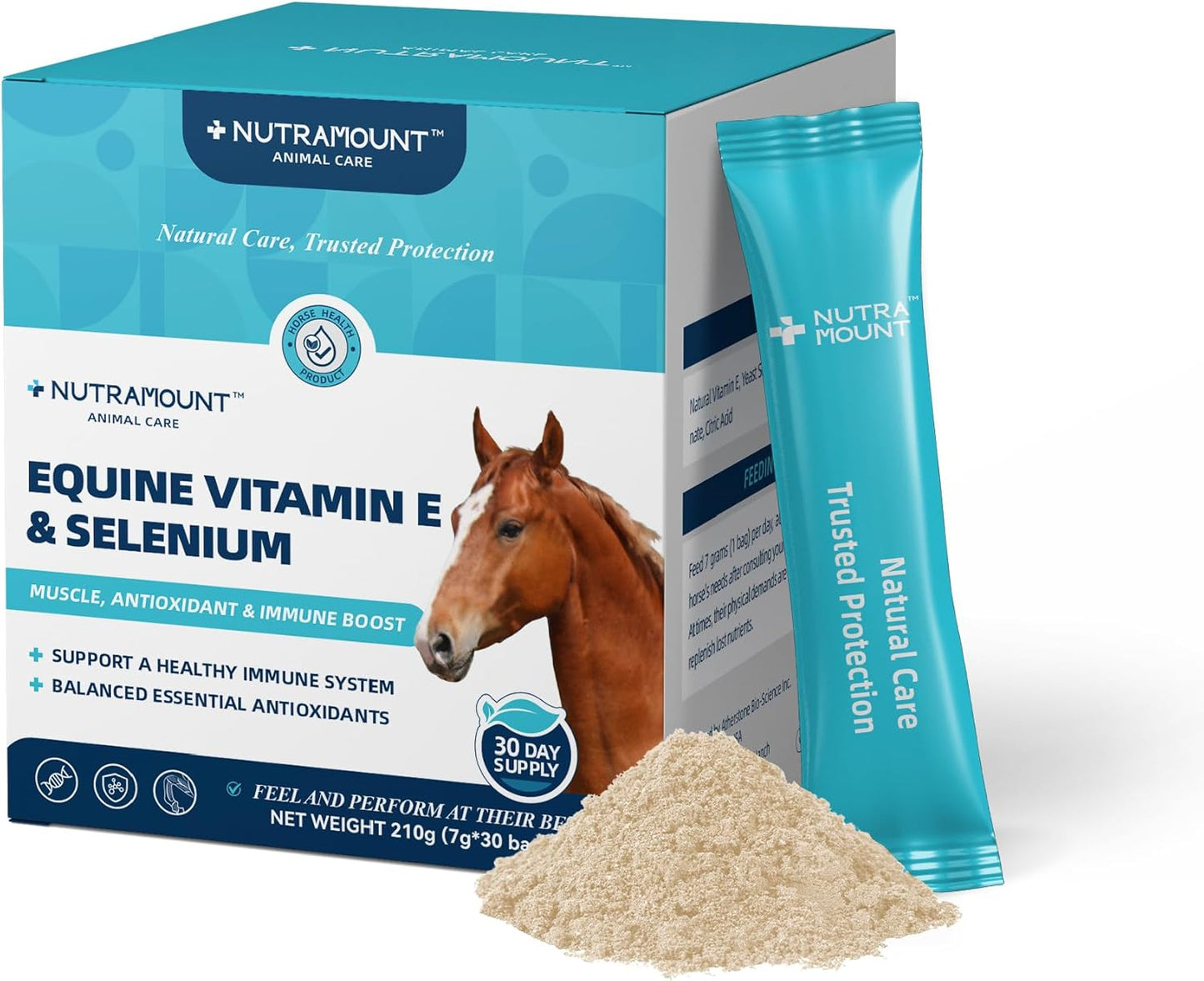 Balanced Natural Vitamin E & Selenium Powder Horse Supplement Supports Overall Health and Performance 30-Day Supply